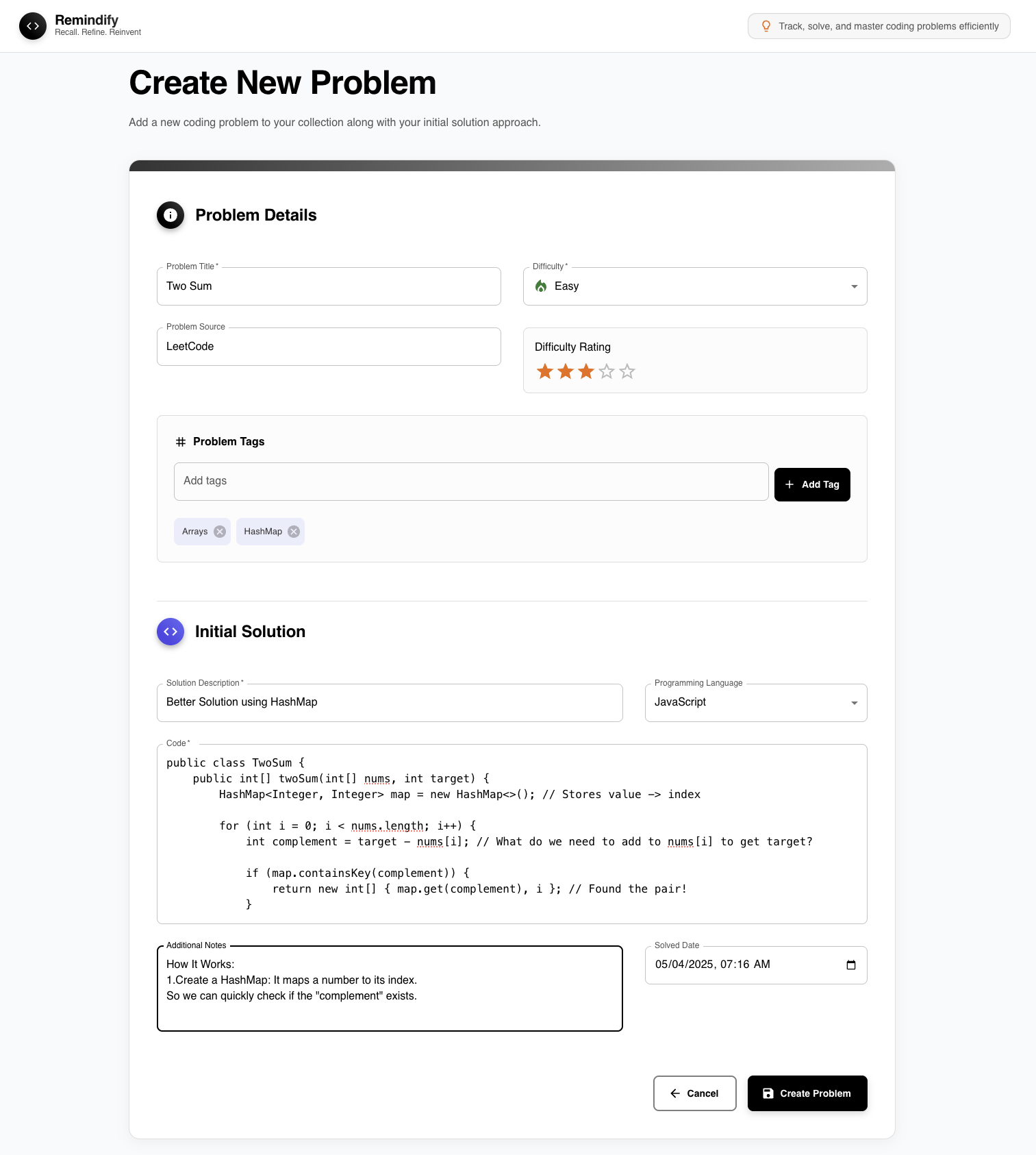 Solving coding problems in Remindify